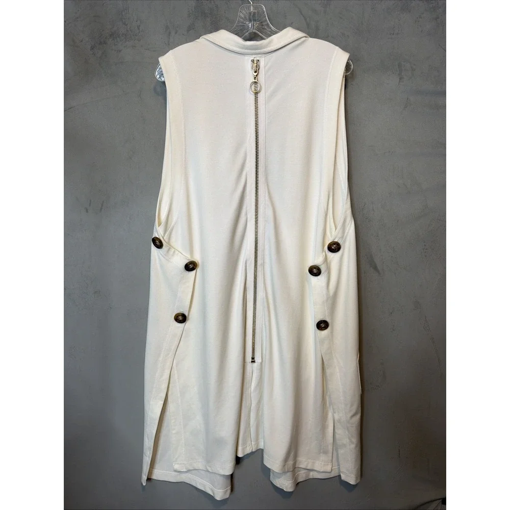 Soft Surroundings Women's L Ivory Long Vest Duster Open Front Zip Back Stretch